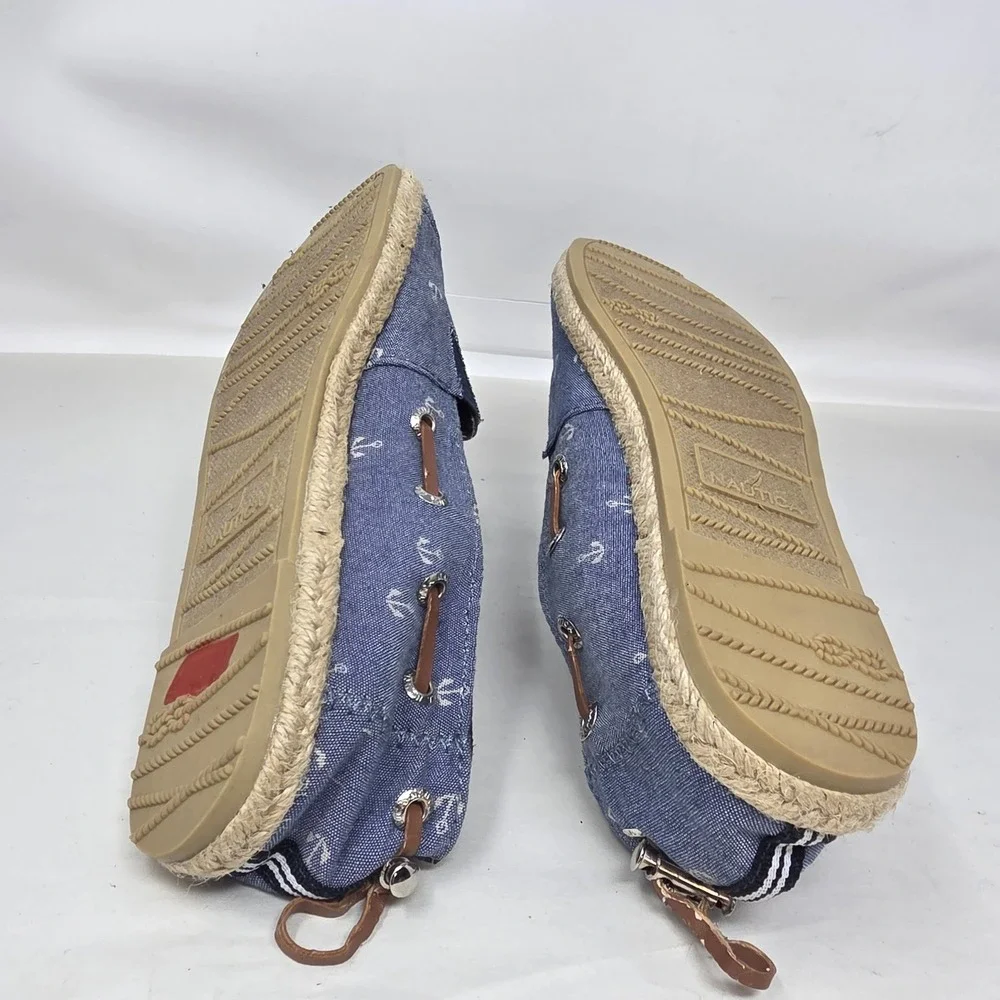 Nautica Rudder 2 Espadrille Flats Women 6 Blu Anchor Print Nautical Slip On Shoe